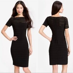 Adrianna Papell Partial Tuck Bandage‎ Illusion Neck Stretchy Black Dress Size 2